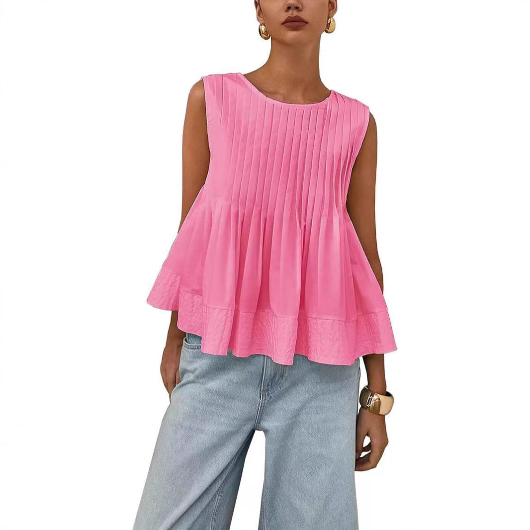 Pleated Slim-fit Loose Vest Shirt