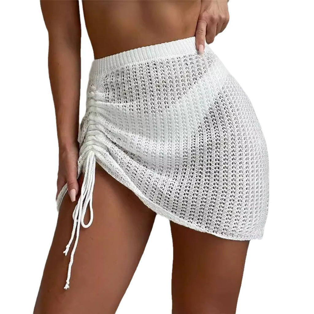 Beach Knitted Hollow Drawstring Sexy See-through Skirt