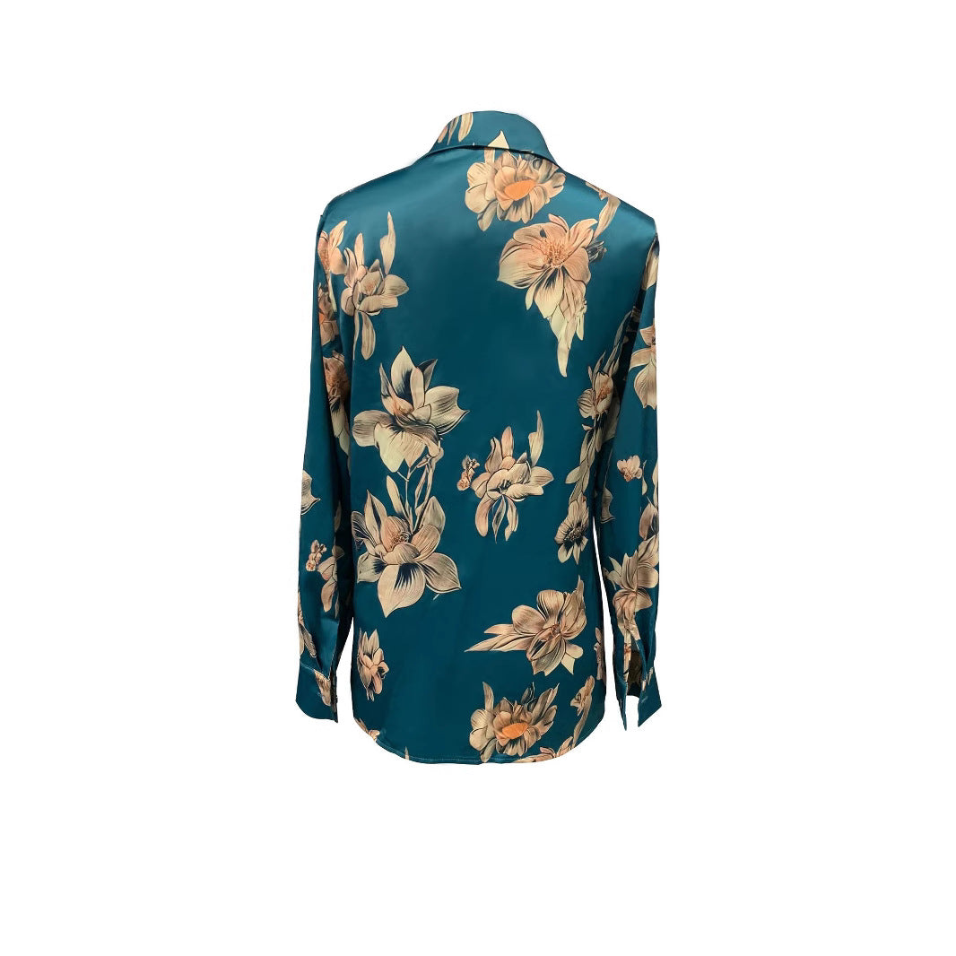 Spring And Summer Lapels Fashion Trollius Chinensis Printed Shirt