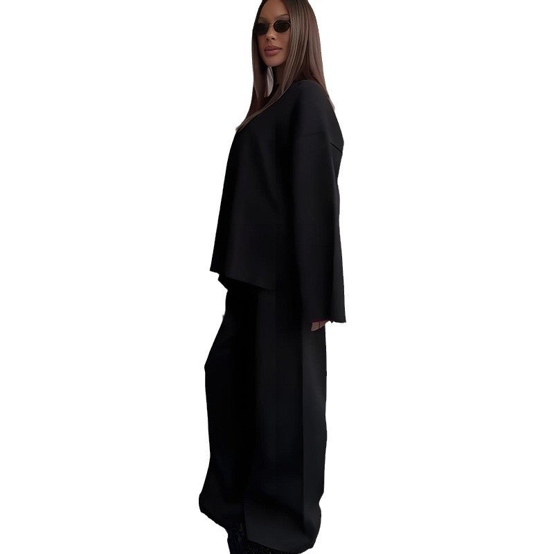 Round Neck Wide Leg Pants Sweater Suit