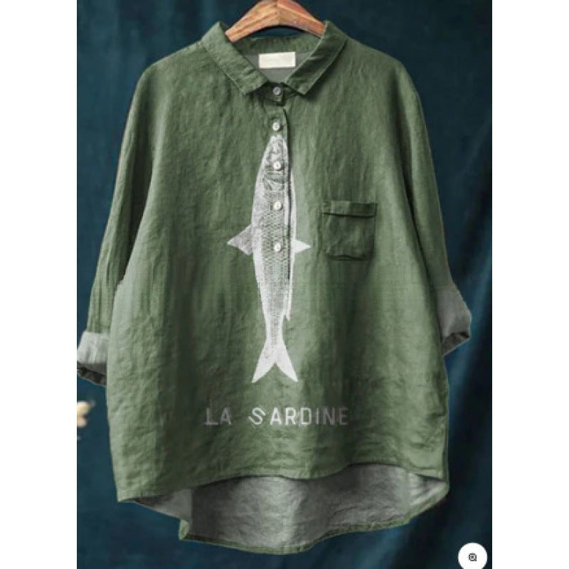 Loose Printed Crew Neck Casual Plus Size Women's Shirt