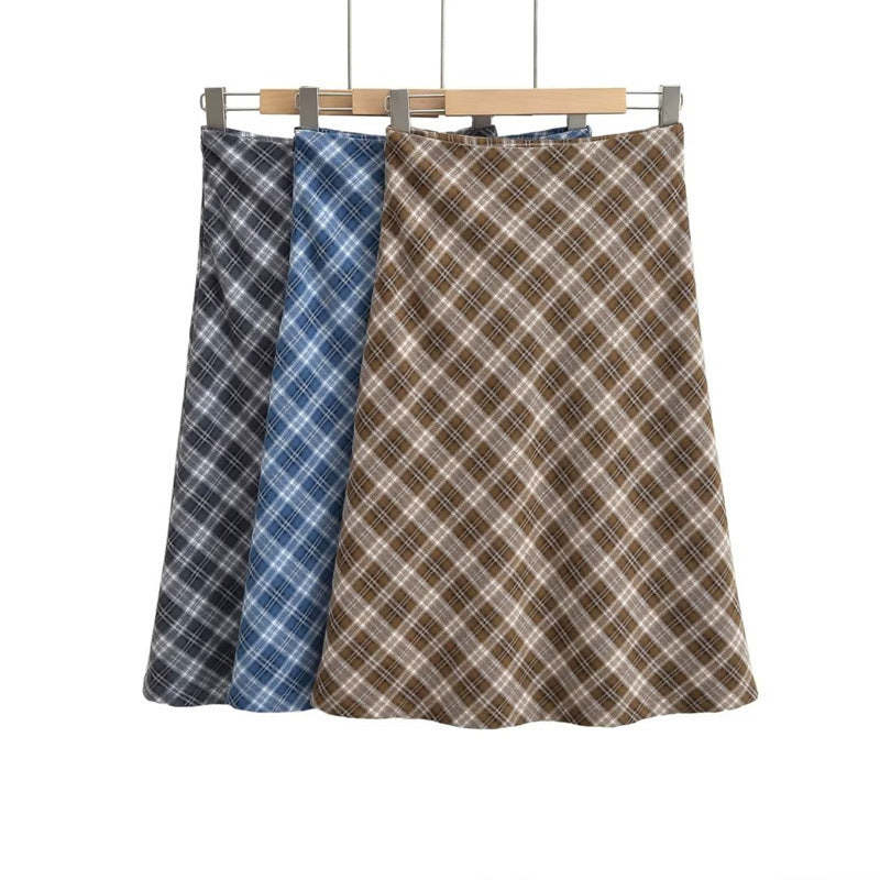 Retro College Style Plaid Contrast Skirt