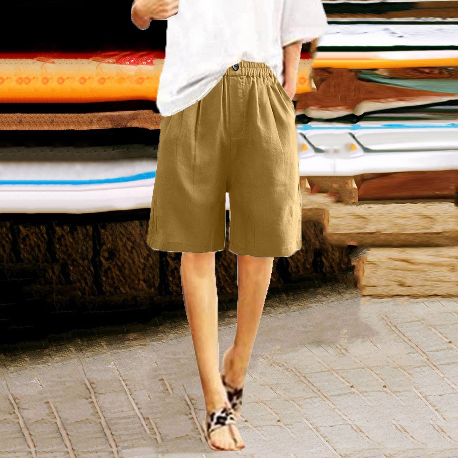Women's Cotton And Linen Cropped Loose High Waist Shorts