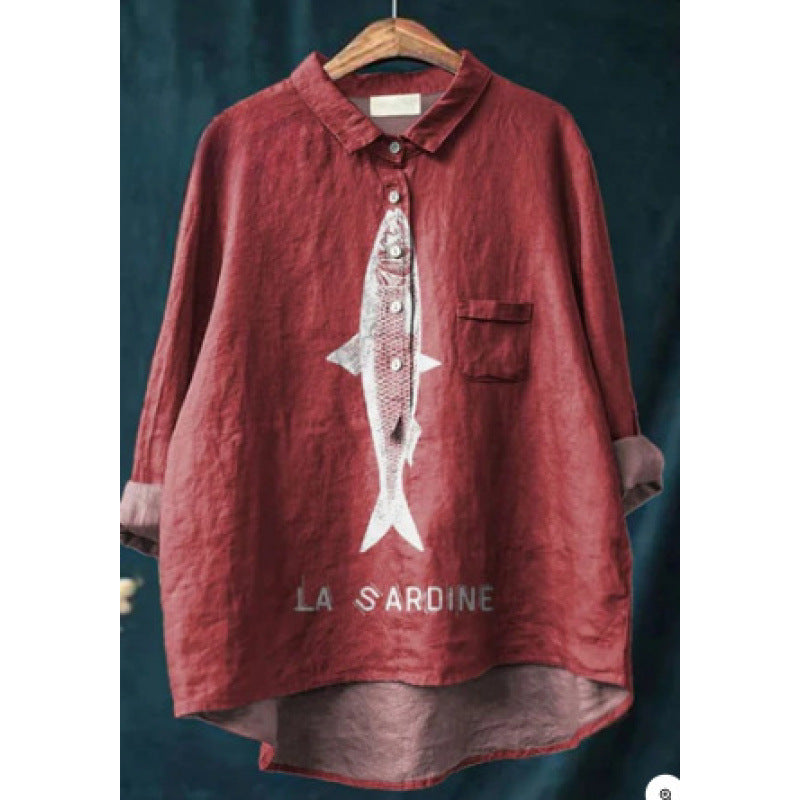 Loose Printed Crew Neck Casual Plus Size Women's Shirt