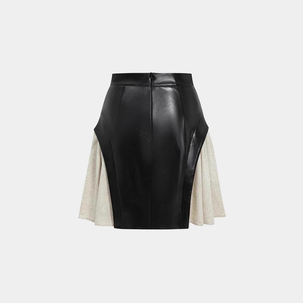 New Skirt High Waist PU Stitching Skirt