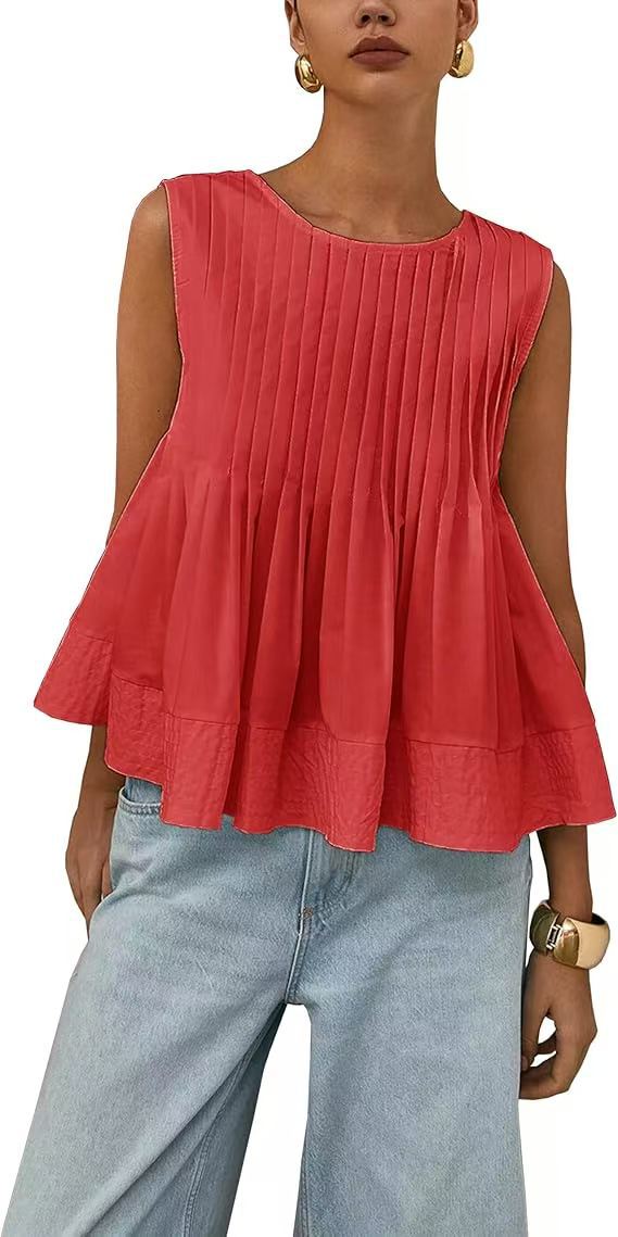 Pleated Slim-fit Loose Vest Shirt
