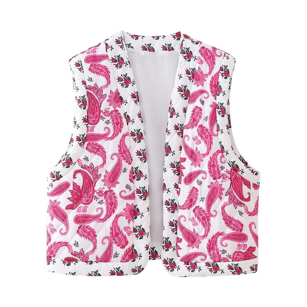 Women's Street Printing Quilted Cotton Stitching Vest Coat