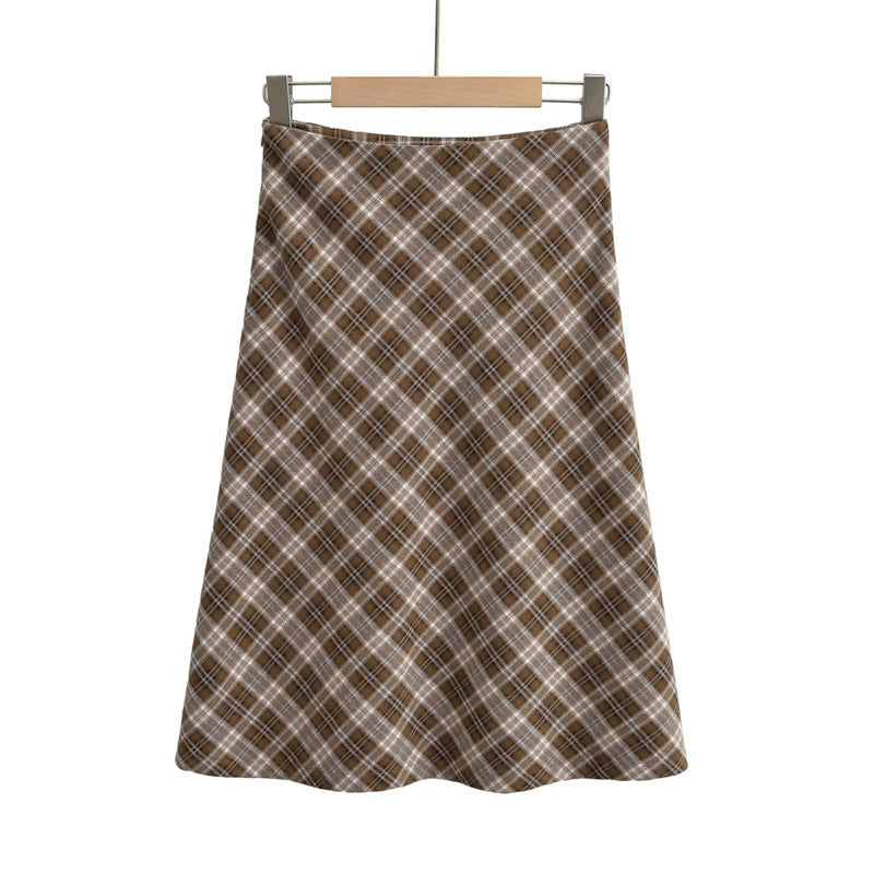 Retro College Style Plaid Contrast Skirt