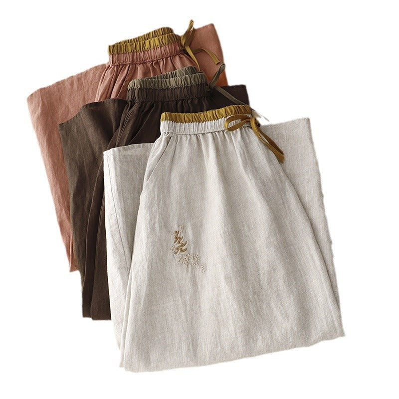Artistic Embroidered Patchwork Skirt Elastic Waist Color Matching A- Line Skirt