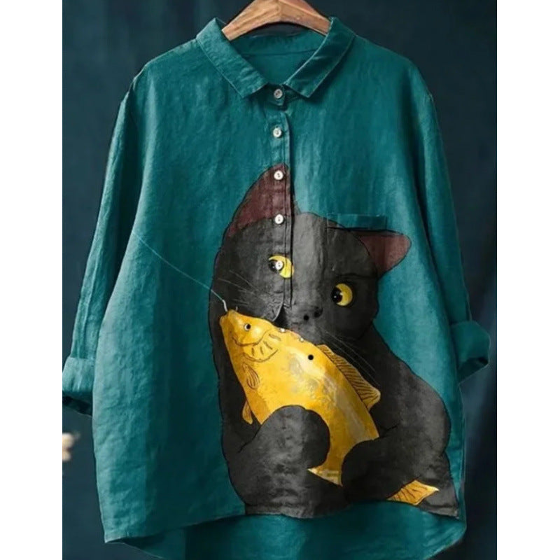 European And American Autumn Long-sleeved Cardigan Printed Women's Shirt
