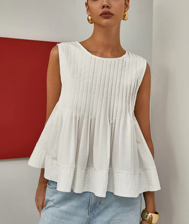 Pleated Slim-fit Loose Vest Shirt