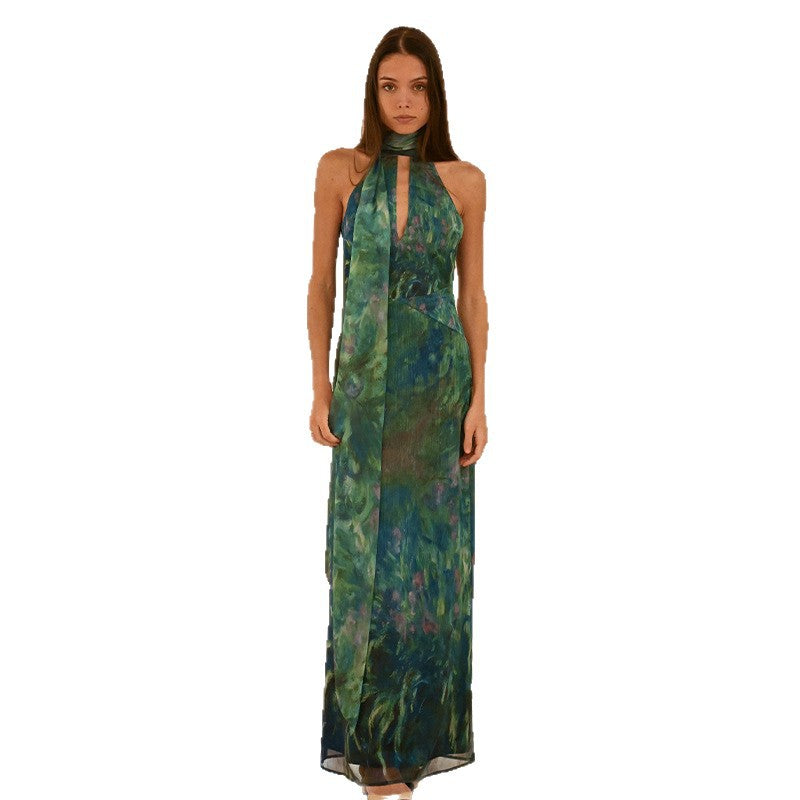 Fashion Women's Halter Ribbon Backless Dress