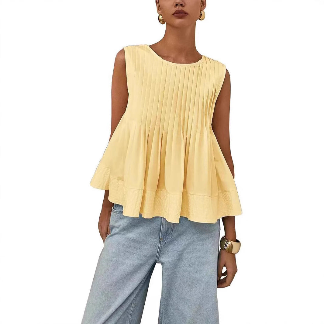 Pleated Slim-fit Loose Vest Shirt