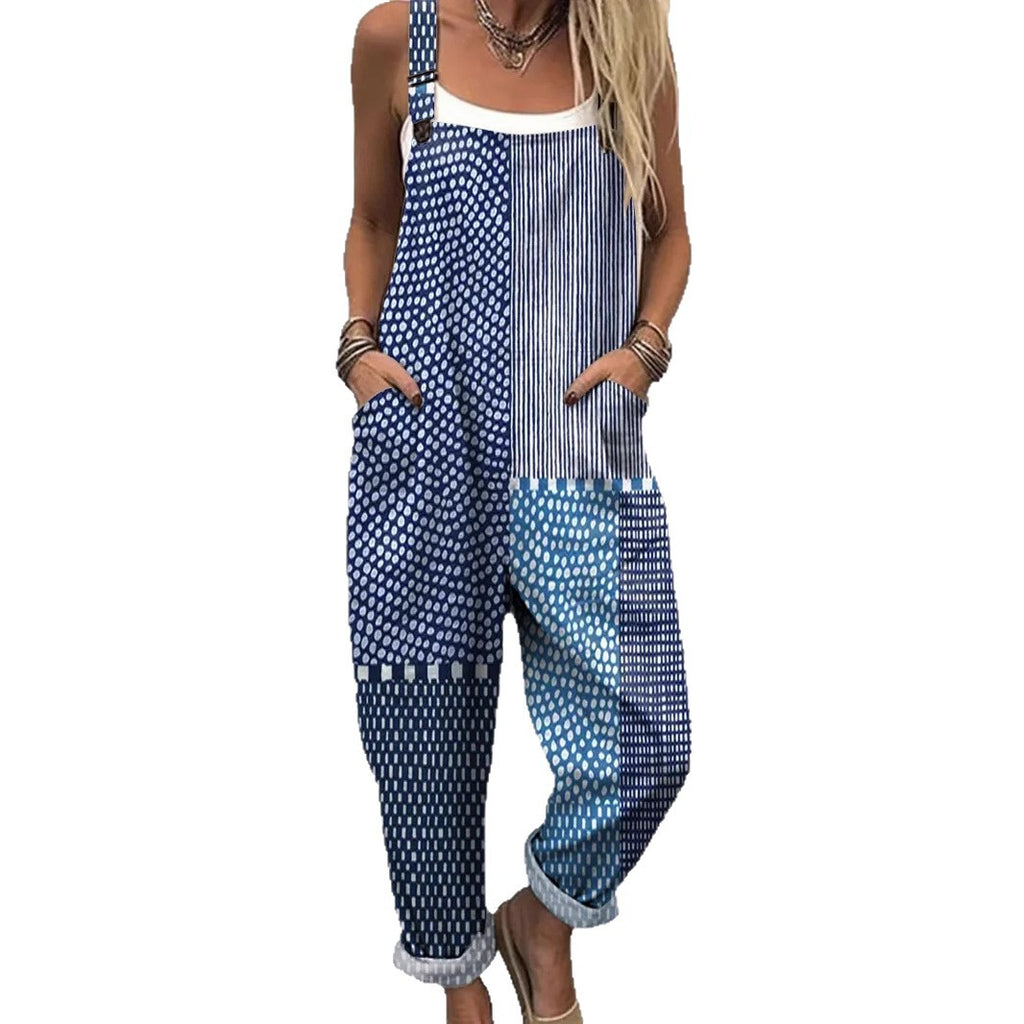 Women's Printed Loose Sleeveless Retro Jumpsuit