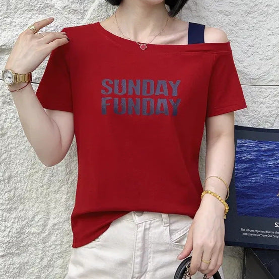 Fried Street Western Style Off-the-shoulder Stitching Short Sleeve
