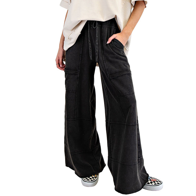 Pure Color Washed Multi-pocket Slacks
