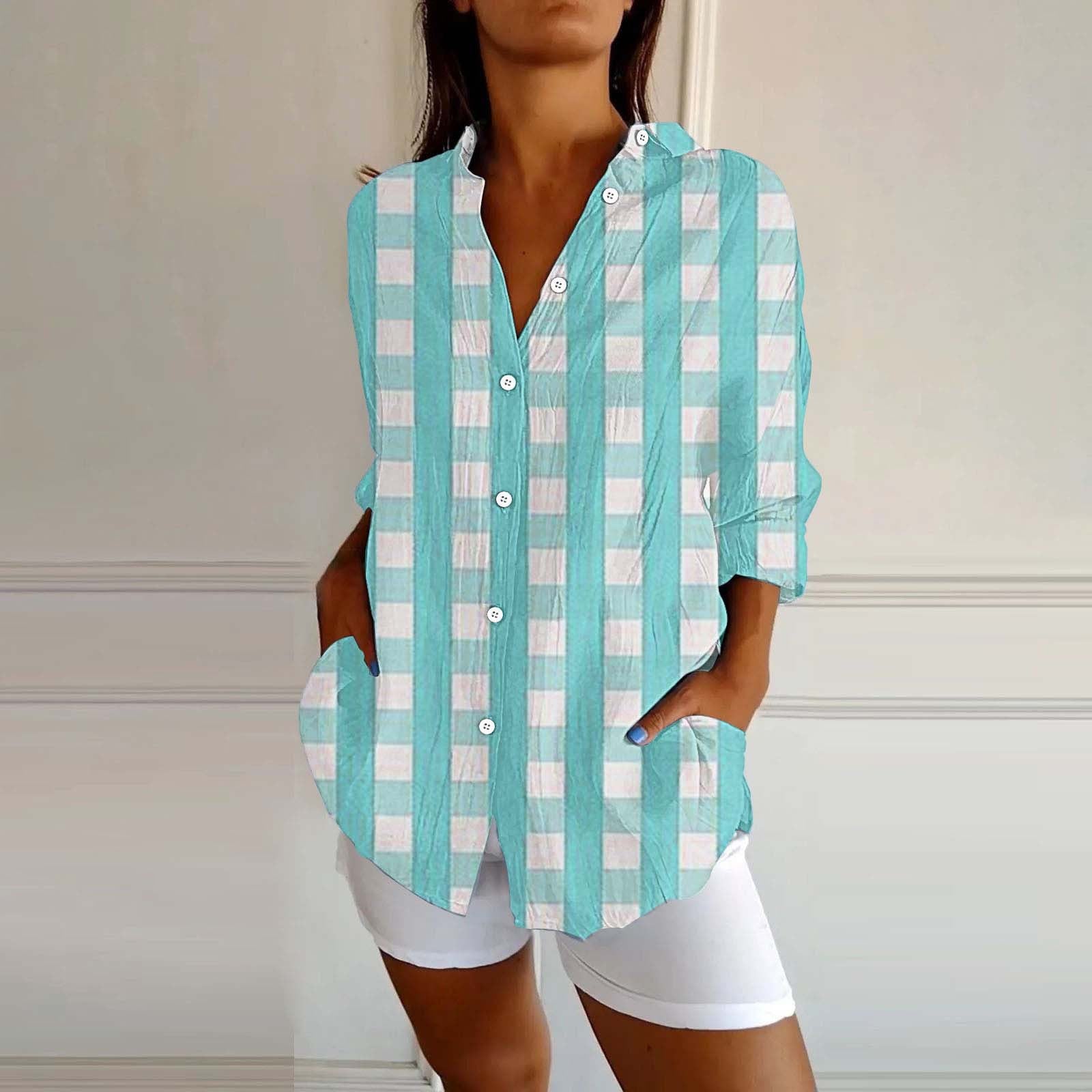 New Women's Spring And Summer Long Sleeves Plaid Printed Shirt