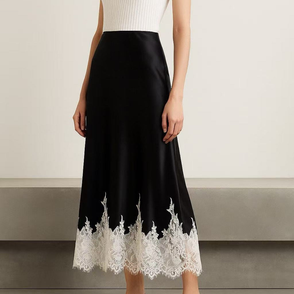 Satin High-grade Lace Stitching Hip Fishtail Skirt