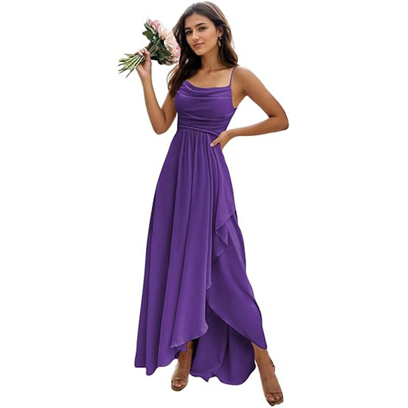 Women's Pure Color All-matching Sexy Single Strap Waist-tight Dress