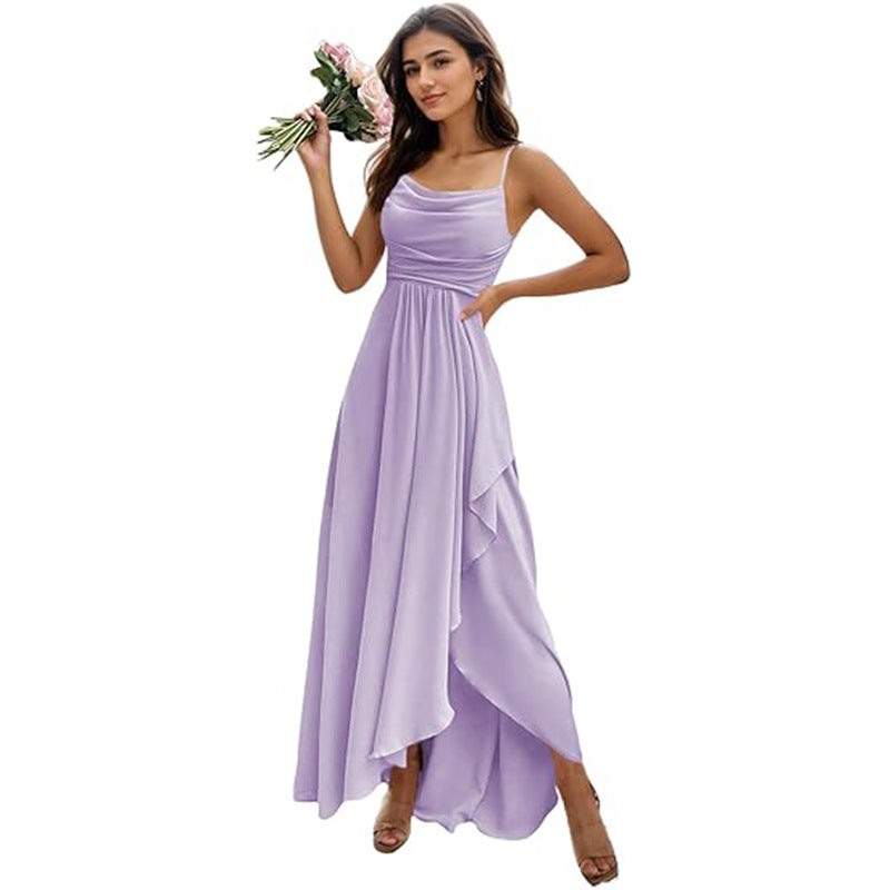 Women's Pure Color All-matching Sexy Single Strap Waist-tight Dress
