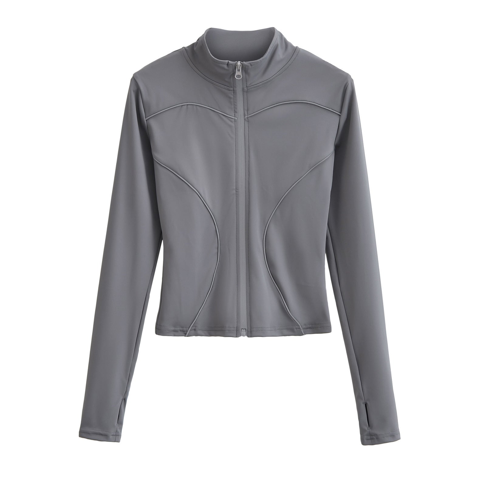 Yoga Half Turtleneck Zipper Cardigan Reflective Stripe Tight Short T-shirt
