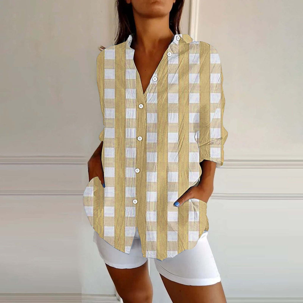 New Women's Spring And Summer Long Sleeves Plaid Printed Shirt