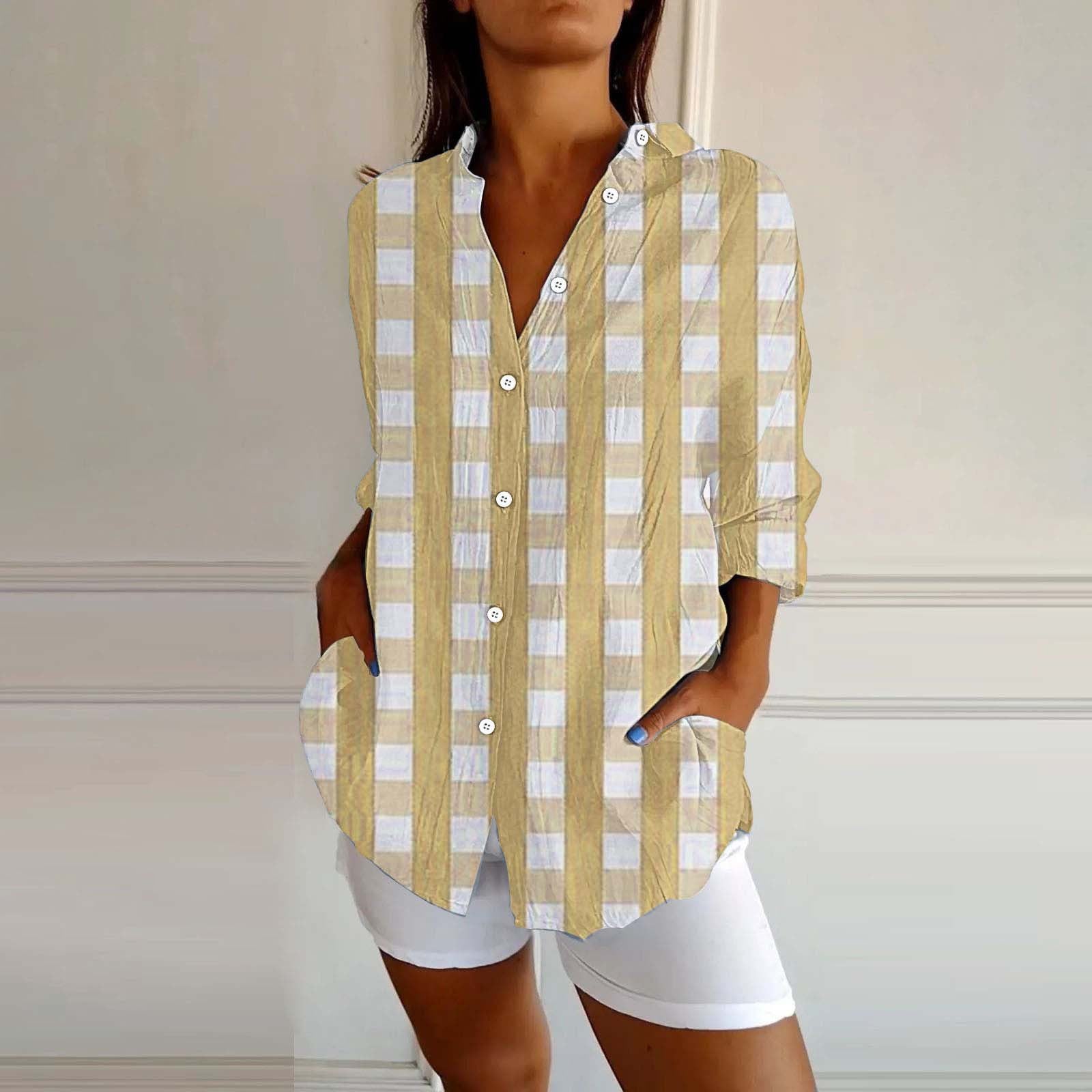 New Women's Spring And Summer Long Sleeves Plaid Printed Shirt