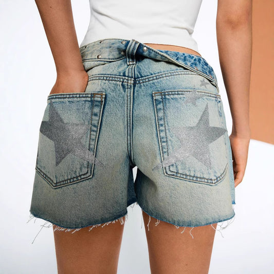 Summer New Women's Fashion Hot Girl Retro High Waist Denim Shorts