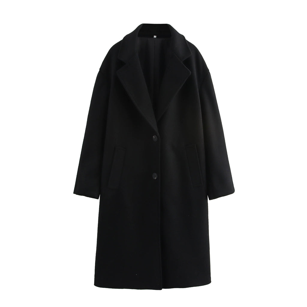 Women's Solid Color Polo Collar Baggy Coat