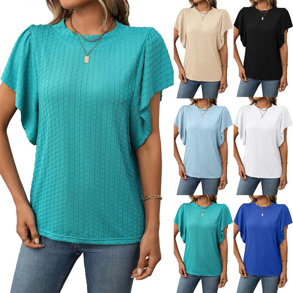 Women's New Solid Color Crew Neck T-shirt Top