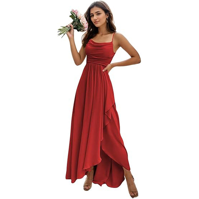 Women's Pure Color All-matching Sexy Single Strap Waist-tight Dress