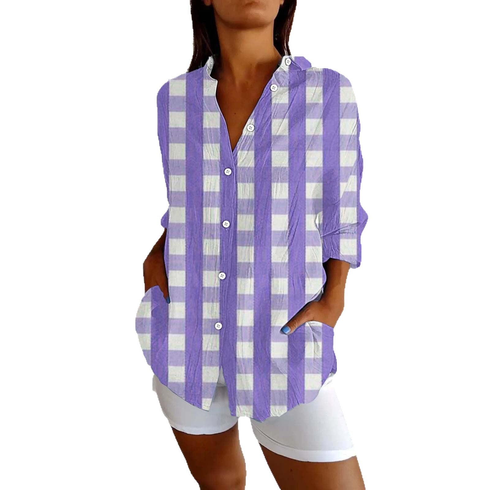 New Women's Spring And Summer Long Sleeves Plaid Printed Shirt