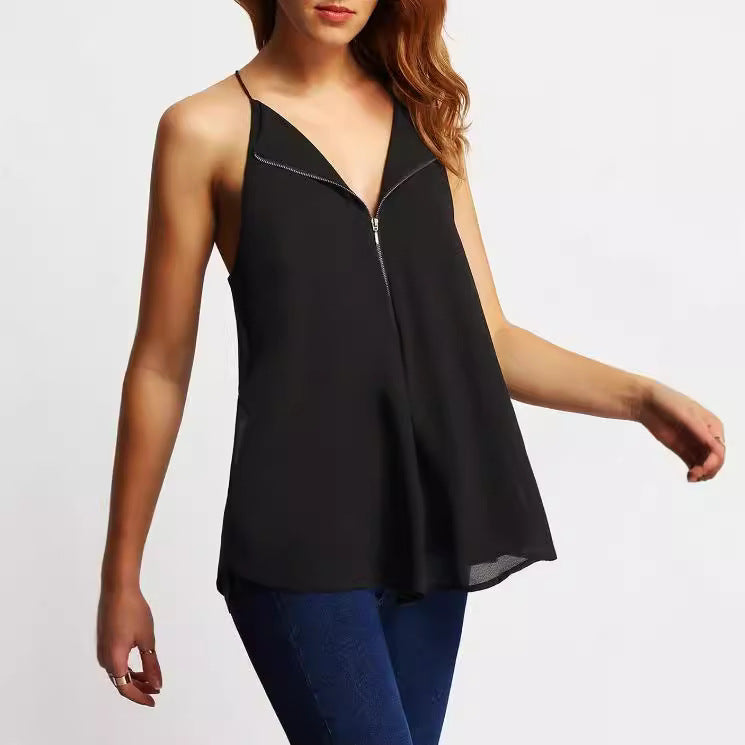 Loose Casual Solid Color Sleeveless Women's Temperament Wild Shirt