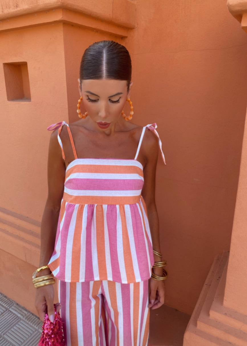 Color Matching Sling Top And Trousers Suit