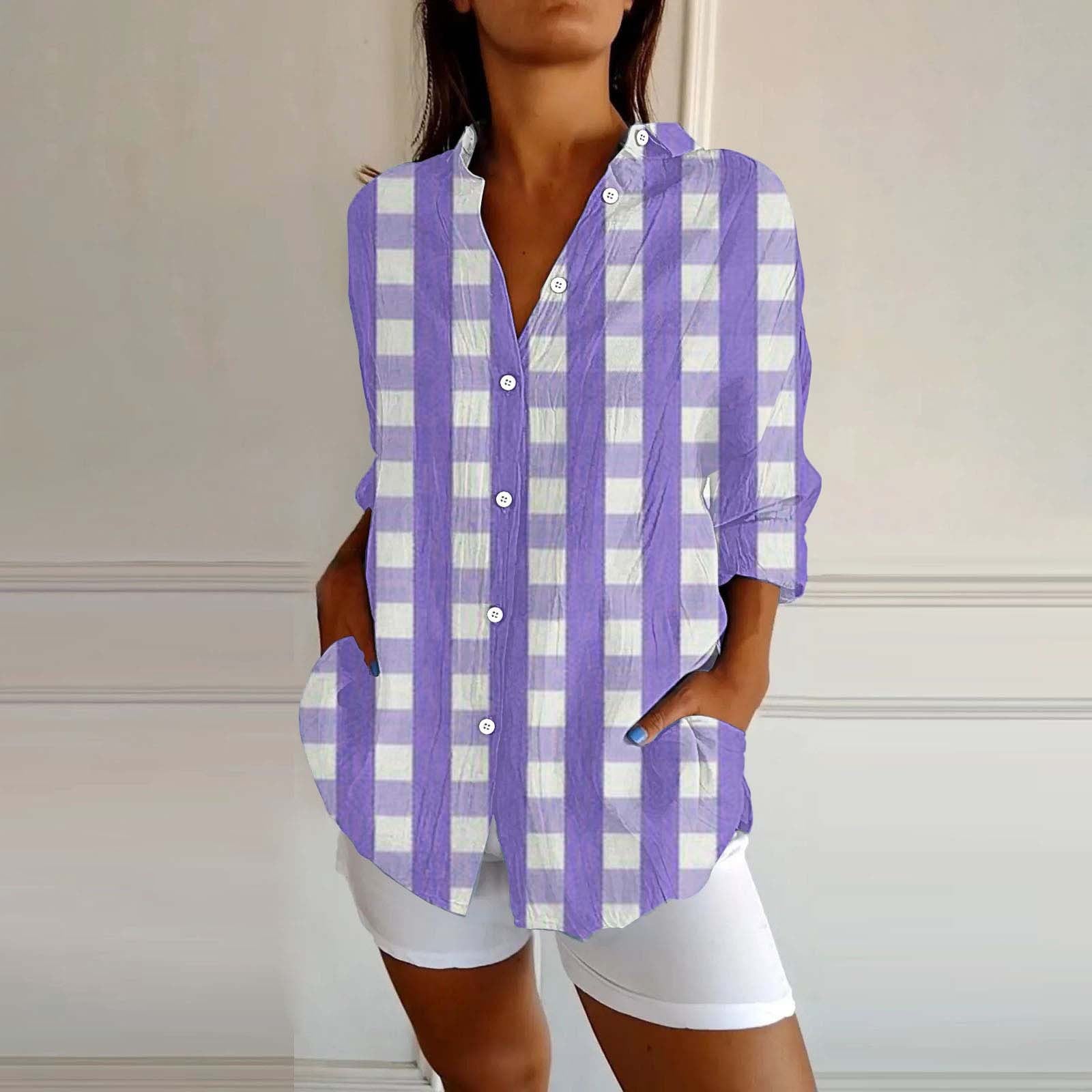 New Women's Spring And Summer Long Sleeves Plaid Printed Shirt