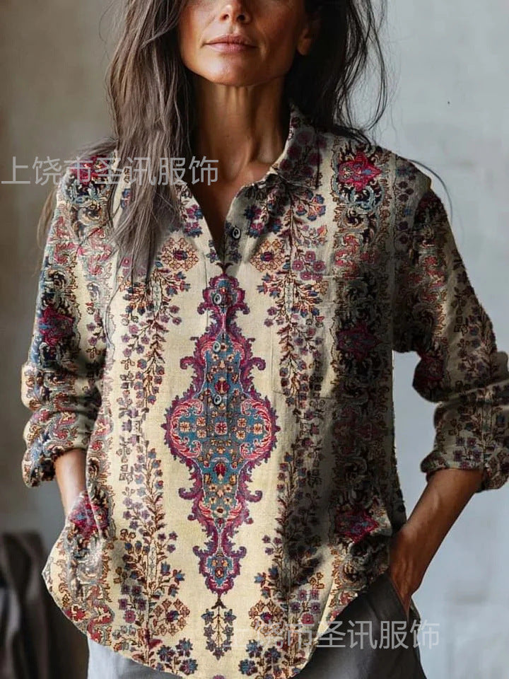 European And American All-matching Casual Half Open Lapel Long Sleeve Shirt