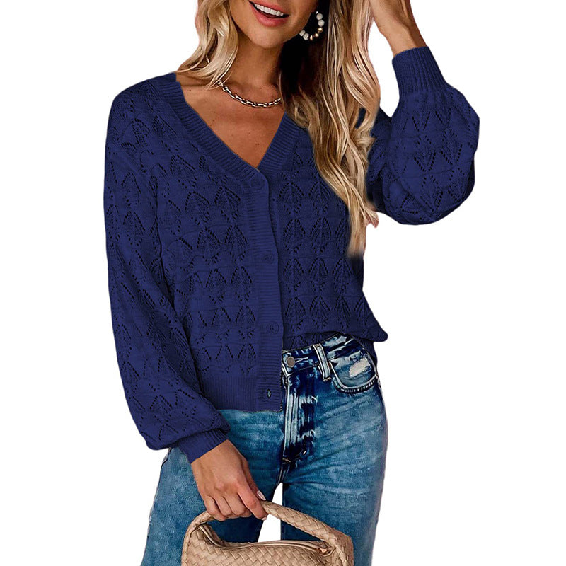 Knitted Shawl Front V-neck Buttons Top