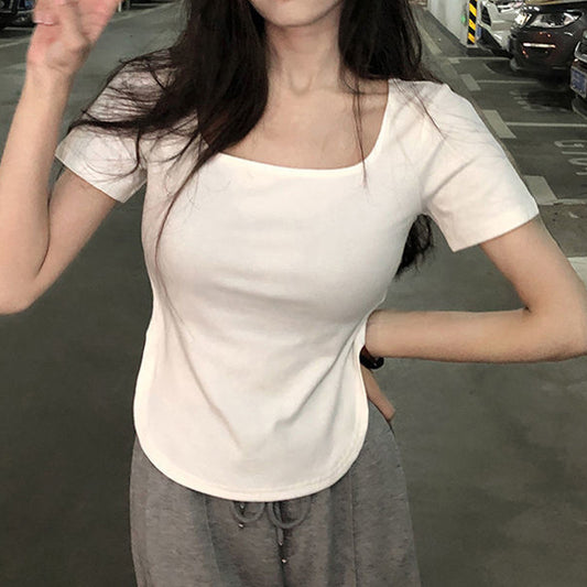 Summer U Collar Top Slim-fit Irregular Short-sleeved T-shirt For Women