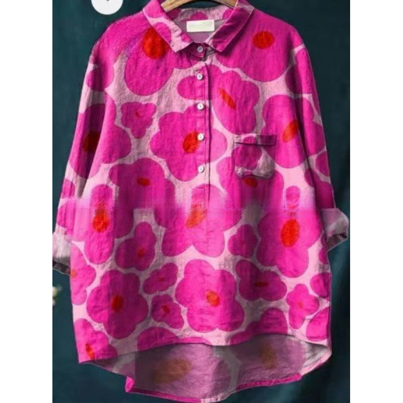 Loose Printed Crew Neck Casual Plus Size Women's Shirt
