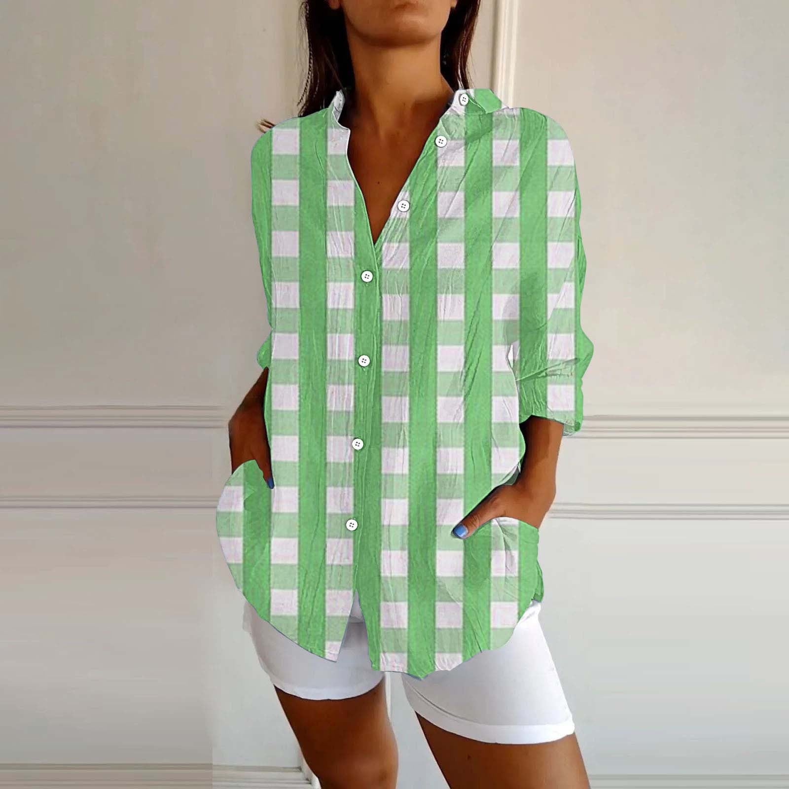 New Women's Spring And Summer Long Sleeves Plaid Printed Shirt