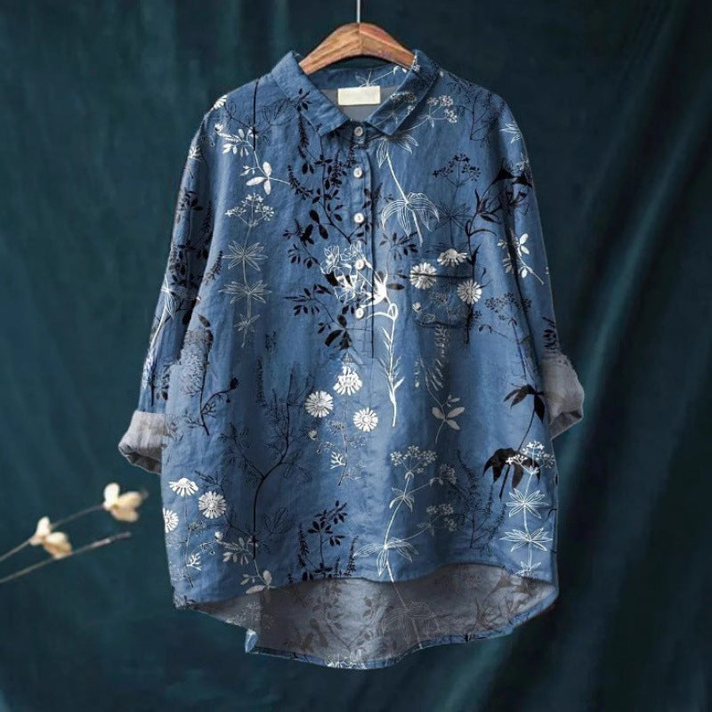 Loose Printed Crew Neck Casual Plus Size Women's Shirt