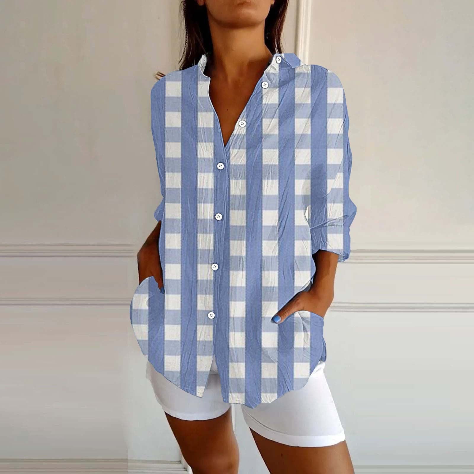 New Women's Spring And Summer Long Sleeves Plaid Printed Shirt