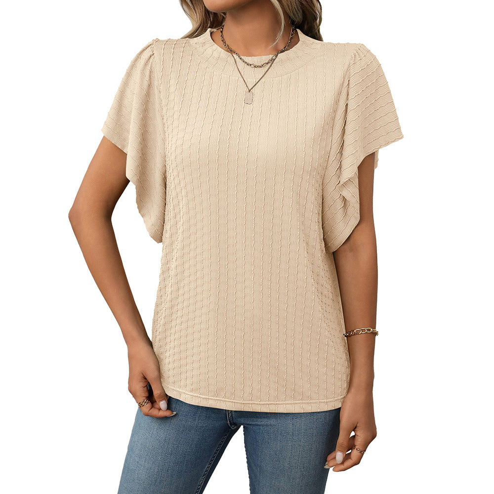Women's New Solid Color Crew Neck T-shirt Top