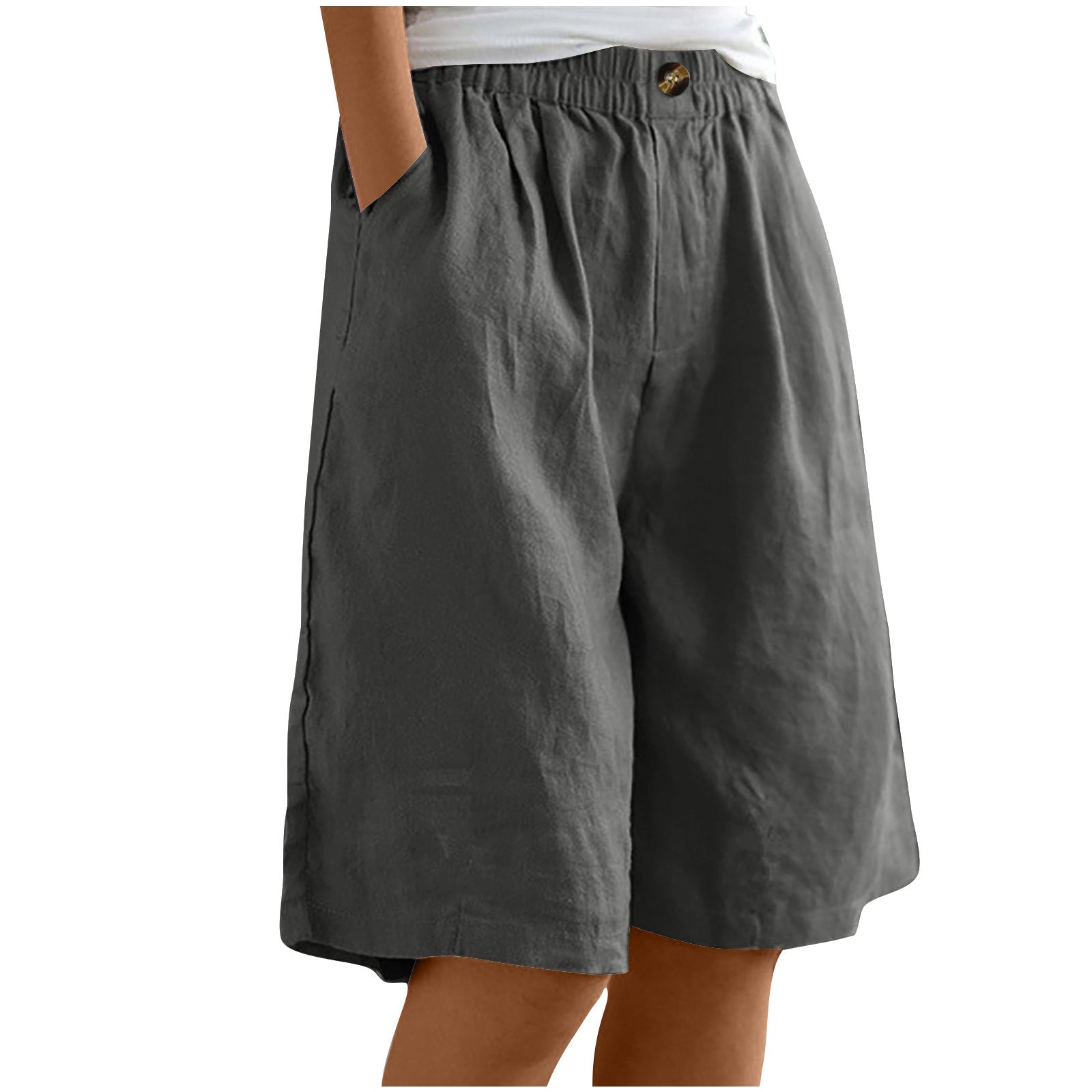 Women's Cotton And Linen Cropped Loose High Waist Shorts