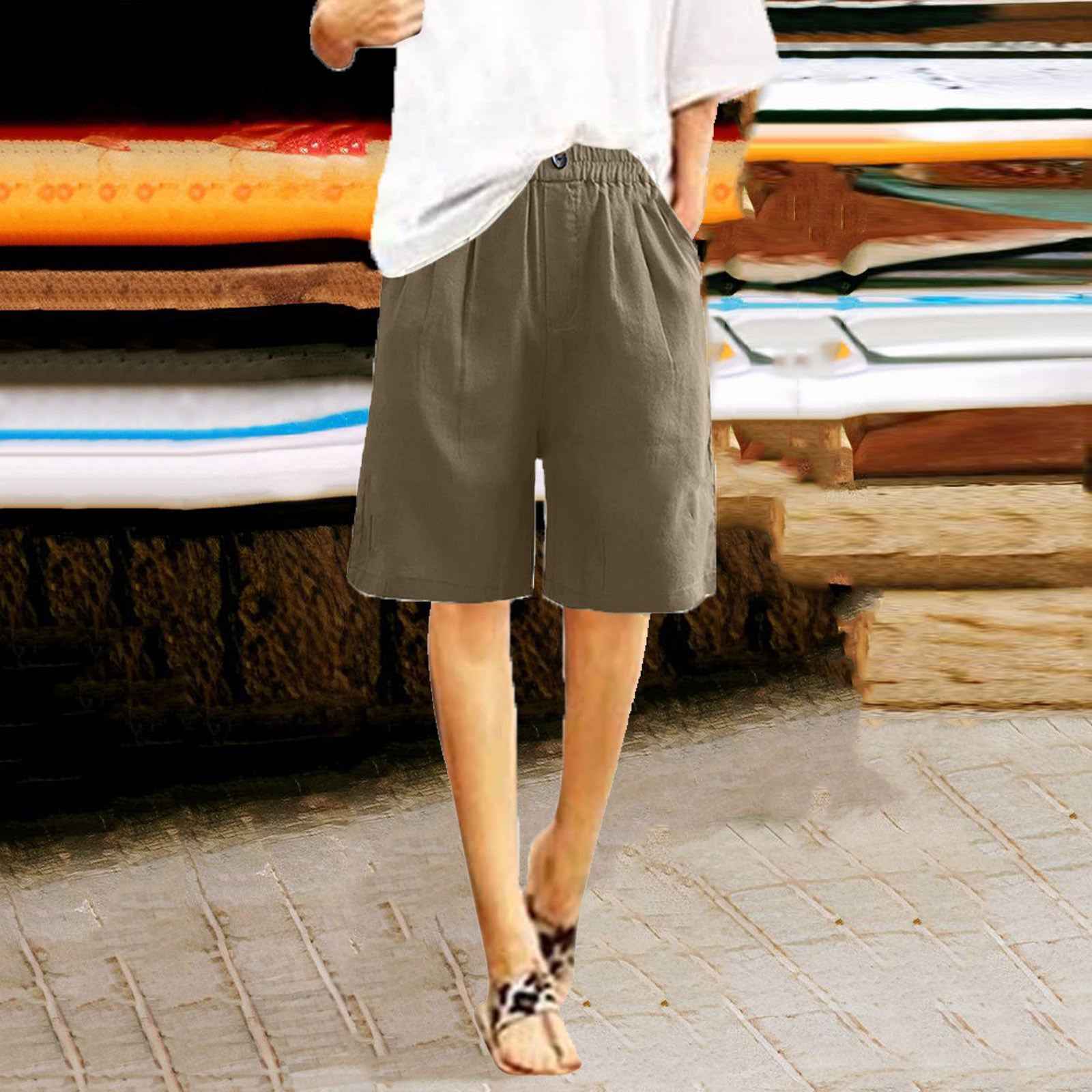 Women's Cotton And Linen Cropped Loose High Waist Shorts