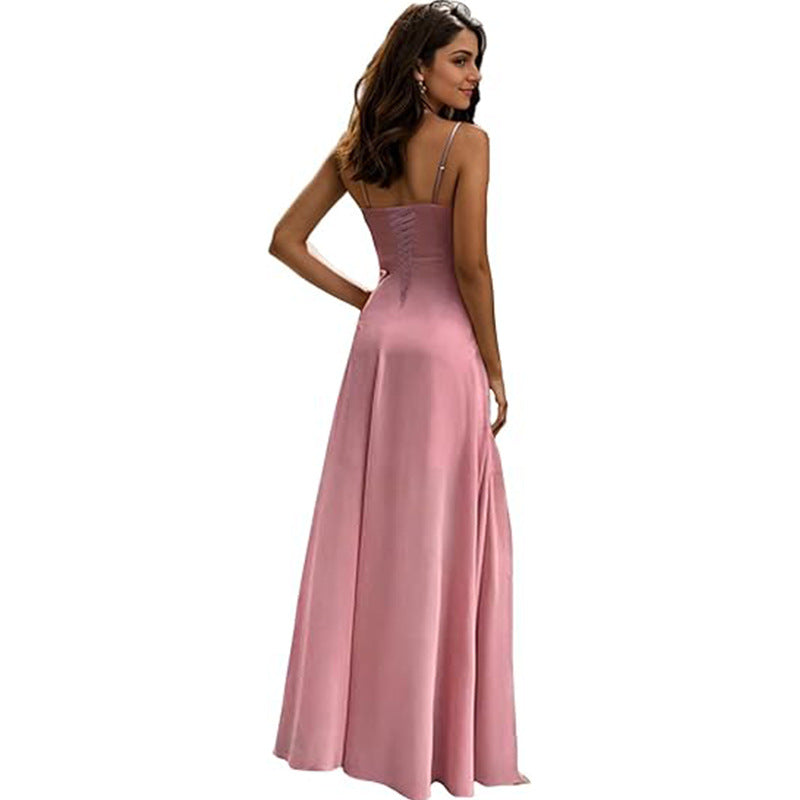Women's Pure Color All-matching Sexy Single Strap Waist-tight Dress