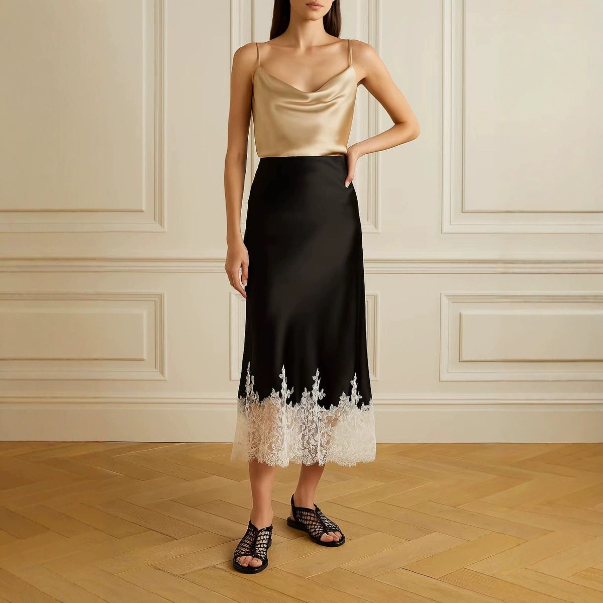 Satin High-grade Lace Stitching Hip Fishtail Skirt