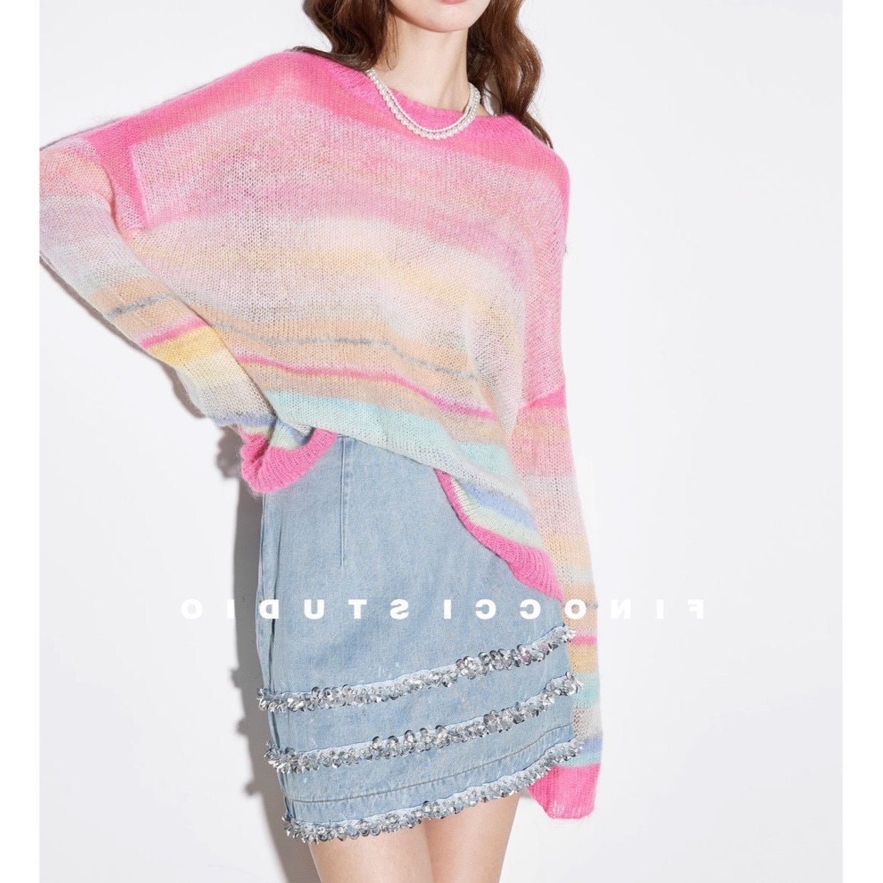 Mohair Autumn 11-color Mixed Woven Rainbow Bar Top