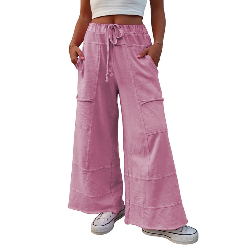 Pure Color Washed Multi-pocket Slacks
