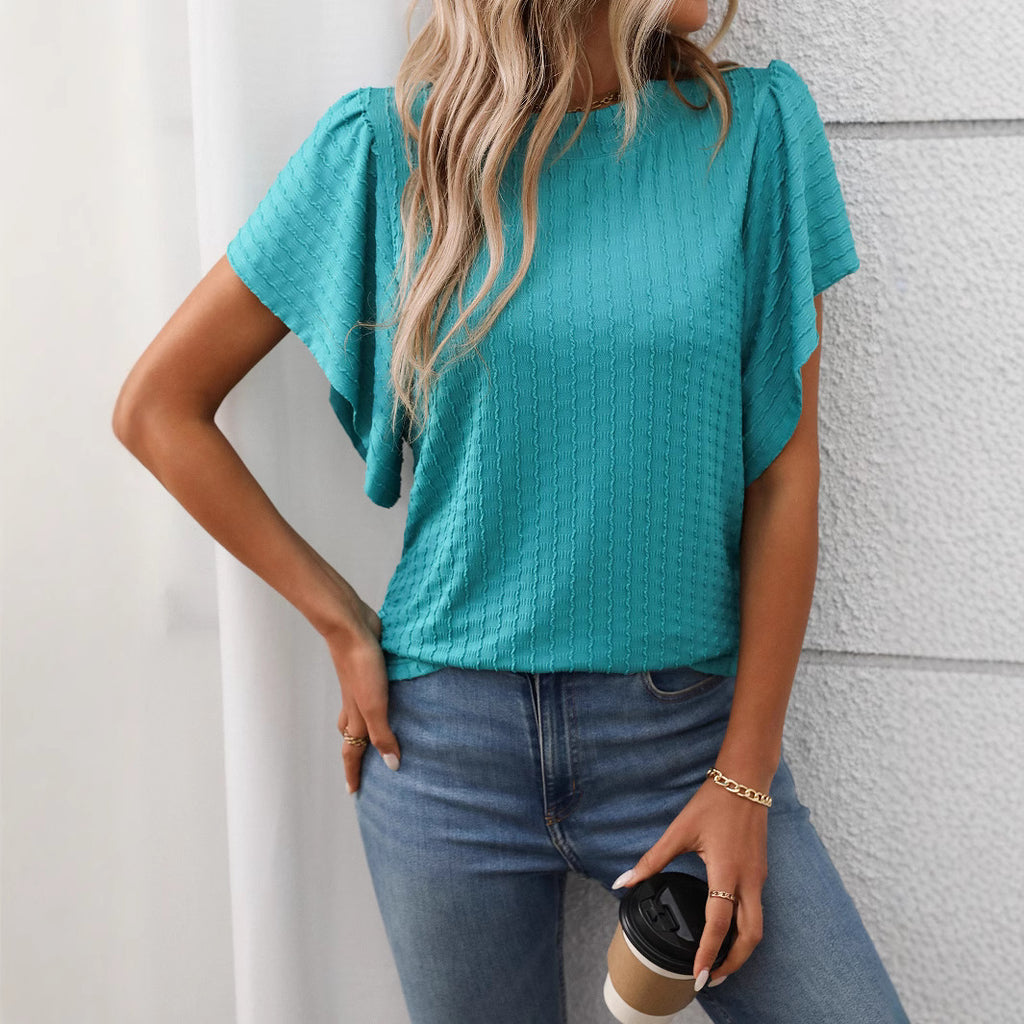 Women's New Solid Color Crew Neck T-shirt Top